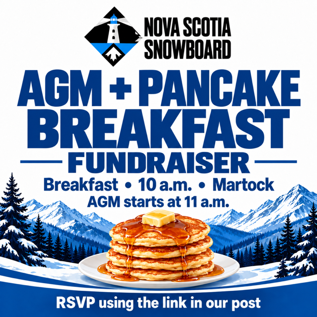 Announcement of the Annual General Meeting and a Pancake Breakfast Fundraiser. Has a stack of pancakes
